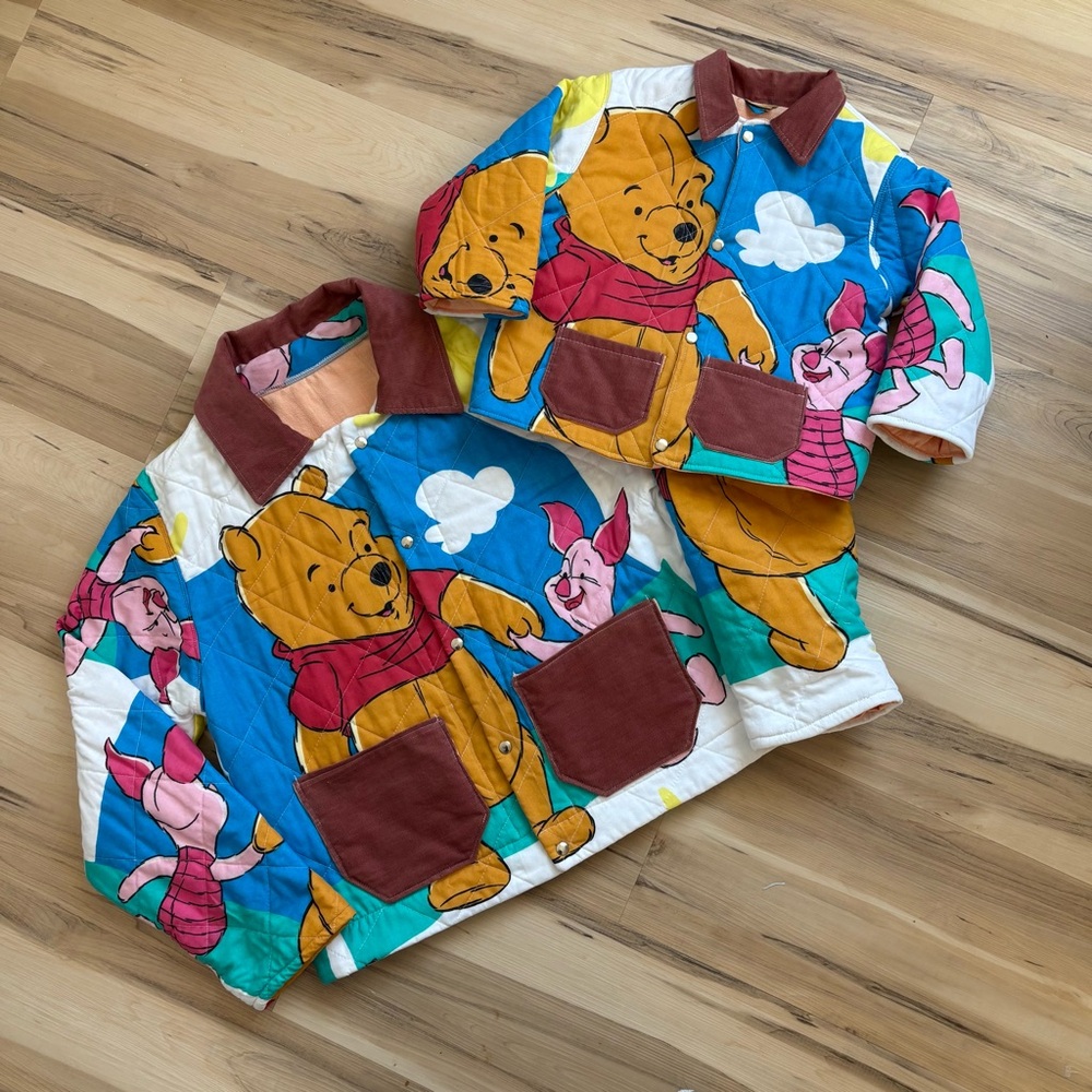 Handmade Winnie the Pooh & Piglet Matching Quilted Chore Coat 4T and Medium